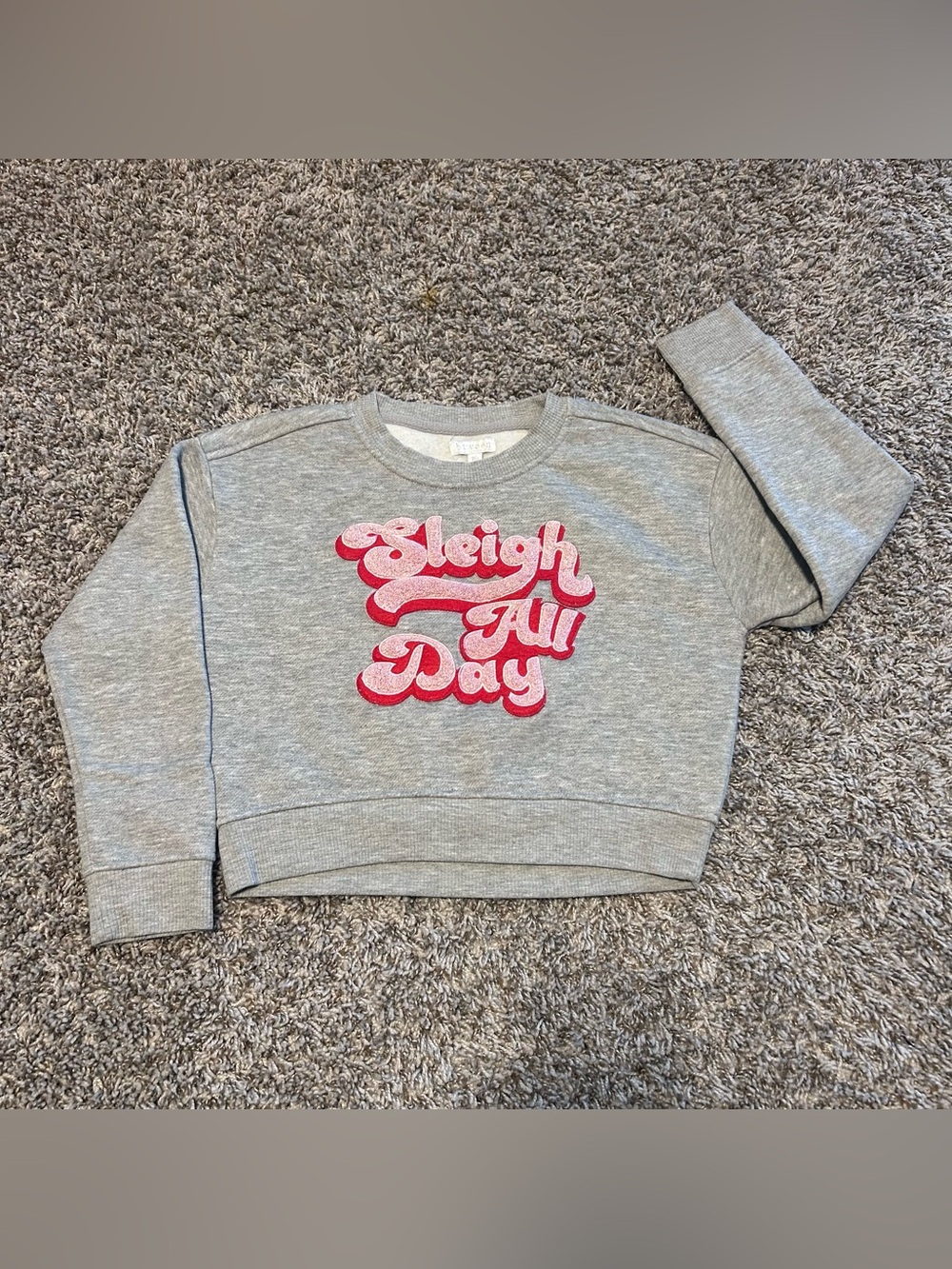 BTWEEEN GIRLS SLEIGH ALL DAY HOLIDAY SWEATSHIRT SIZE 10 HEATHER GRAY